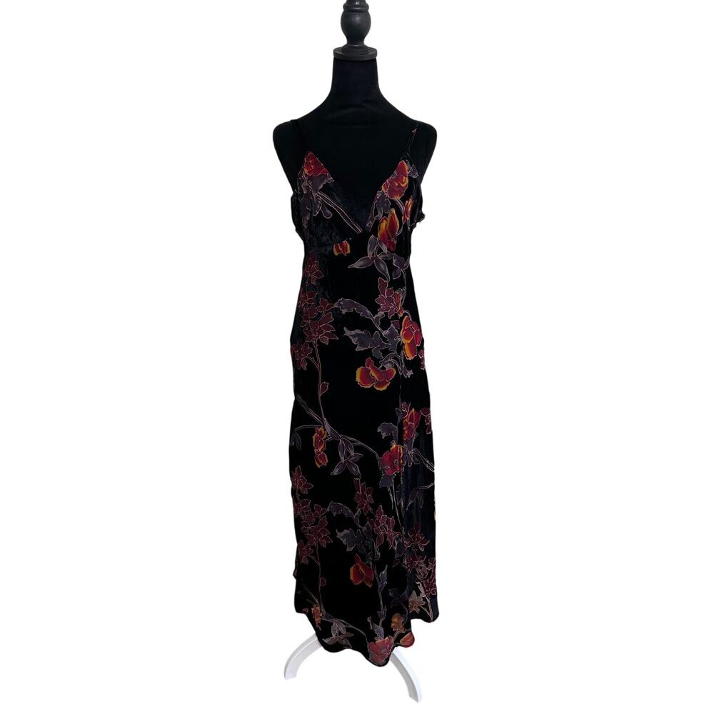 Lulus Velvet Burnout Floral Maxi Dress Womens Large Black Romantic Slip Wedding - Picture 3 of 10
